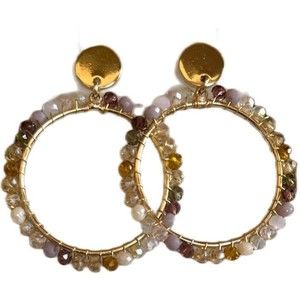 Stunning Hoop Earrings Multi-Color Pastel Beads Gold Plated Hoop Stud Closure
